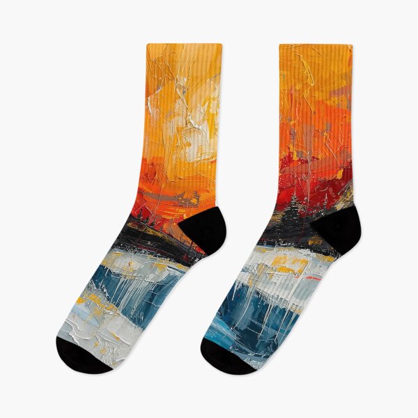 Item preview, Abstract Expressionist Landscape – Fiery Sunset and Frozen Waterfall designed and sold by CosmicShapes.
