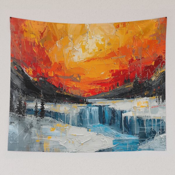 Item preview, Abstract Expressionist Landscape – Fiery Sunset and Frozen Waterfall designed and sold by CosmicShapes.
