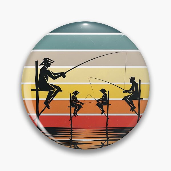 Item preview, Geometric stilt fishermen silhouette against a retro sunset circle, vintage surf aesthetic. designed and sold by SLDavincy.