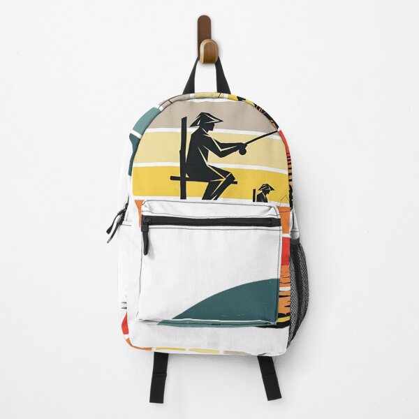 Item preview, Geometric stilt fishermen silhouette against a retro sunset circle, vintage surf aesthetic. designed and sold by SLDavincy.