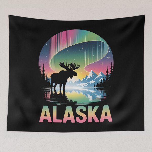 Item preview, Alaska Northern Lights Aurora Viewing Alaska Vacation Moose designed and sold by Bandikonsalez.