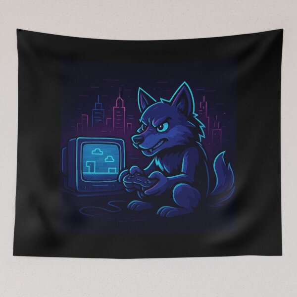 Item preview, Cartoon Wolf Gamer – Retro Neon Style designed and sold by Metalist Zone.