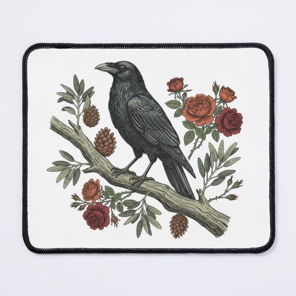 Item preview, Vintage Gothic Raven Crow Rose Bird Art  designed and sold by BirdsnStuff.