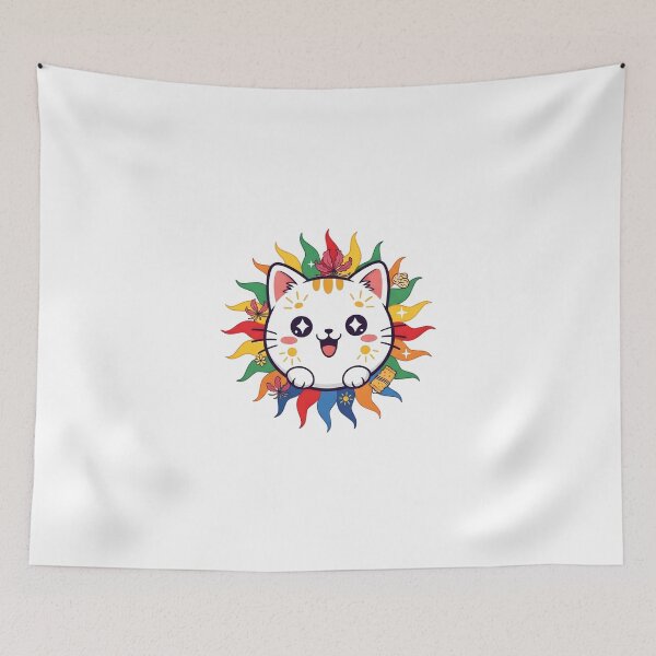 Item preview, New Year (Avurudu) sun symbol mixed with kawaii cat, bright festive colors. designed and sold by SLDavincy.