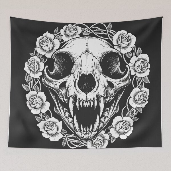 Item preview, Feline Skull with Crown of Roses designed and sold by Alchemy Void.
