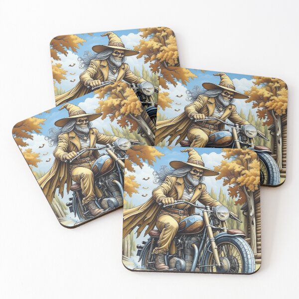 Item preview, Vintage Witch Biker on Motorcycle | Golden Autumn Halloween Art designed and sold by Medeea Publishing.