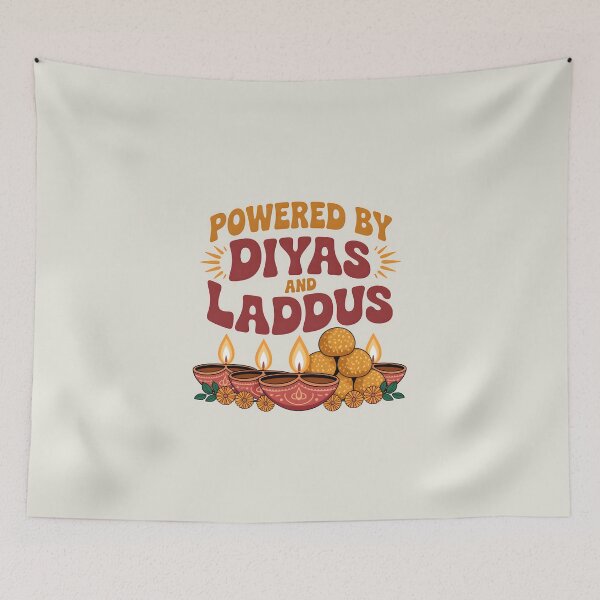 Item preview, Powered by Diyas and Laddus – Fun Diwali Festival Design designed and sold by Jollys-ArtShop.