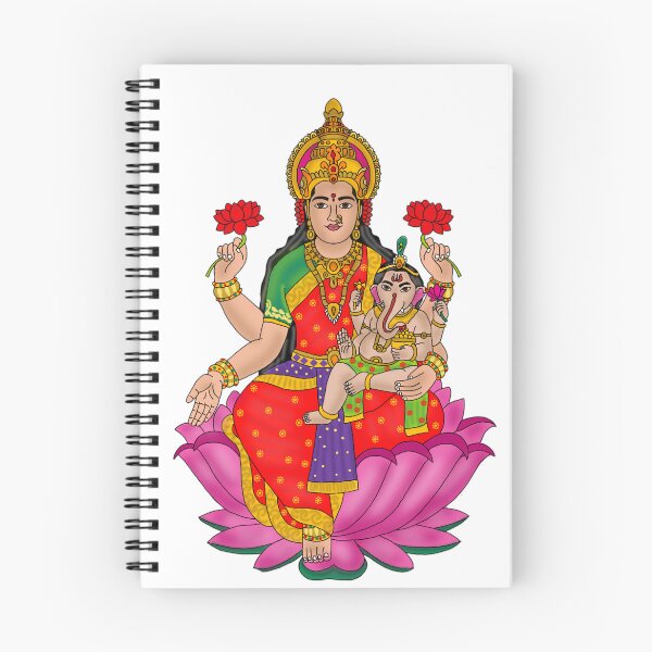 Item preview, Goddess Lakshmi with Child Ganesha Digital Painting | Hindu Devotional Artwork | Prosperity & Blessings Wall Art designed and sold by Harshit_Digital_Arts.