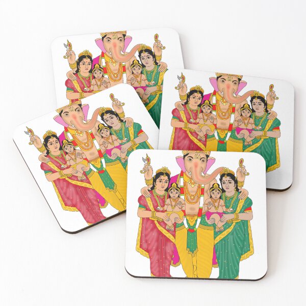 Item preview, Lord Ganesha with Riddhi Siddhi and Sons Shubh Labh | Hindu Devotional Digital Painting | Prosperity & Family Blessings Wall Art designed and sold by Harshit_Digital_Arts.