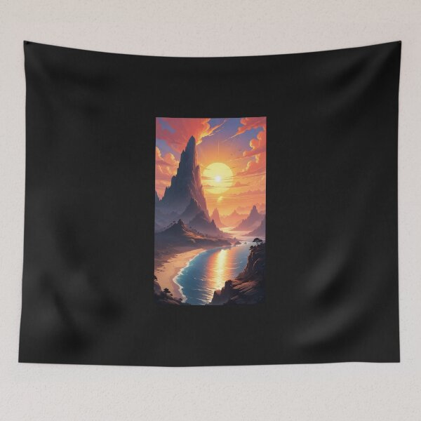 Item preview, sunset scene mountains body lakeside lakeshore designed and sold by delunear1718.