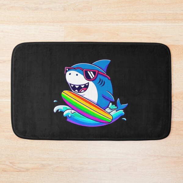 Item preview, Chibi Shark Surfer Kawaii Summer T-Shirt Design | Funny Cute Shark Riding Rainbow Waves designed and sold by ColorSplash123.