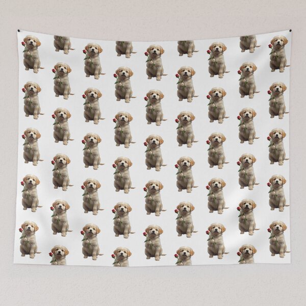 Item preview, Adorable Cream Puppy Holding Red Rose with Petals designed and sold by PixelVibe782.
