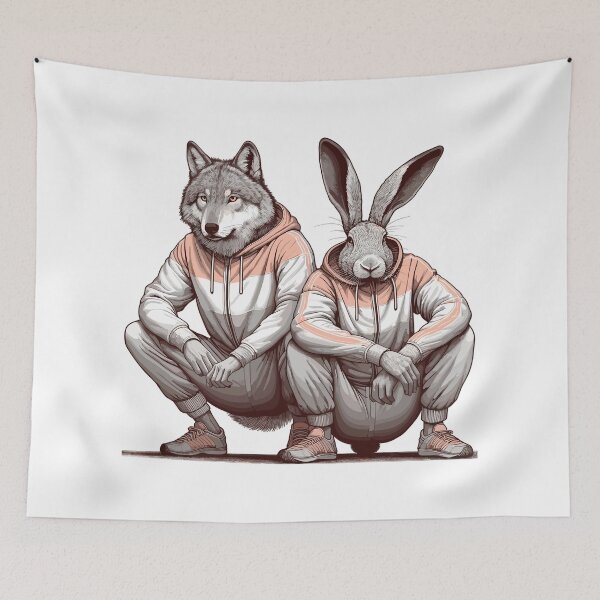 Item preview, Slavic squat Russian squat hare and wolf gift designed and sold by Pineapple-Tree.