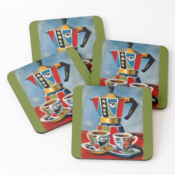 Item preview, Cubist Coffee Art – Colourful Abstract Moka Pot & Espresso Cups Painting designed and sold by Gino By Design.