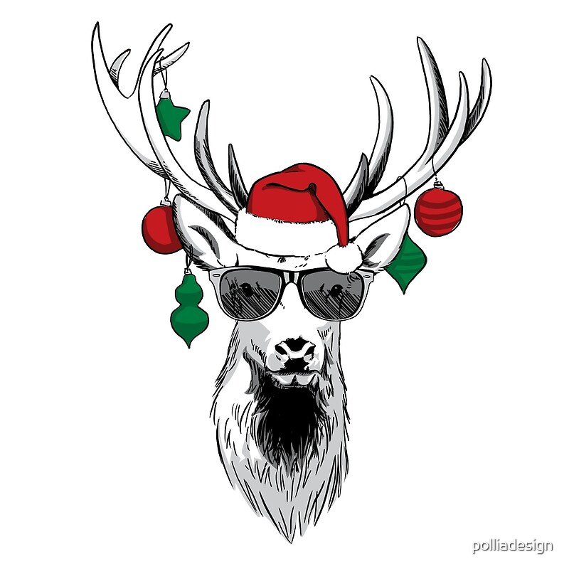 "Cool Reindeer with Sunglasses Funny Christmas Cartoon" by polliadesign