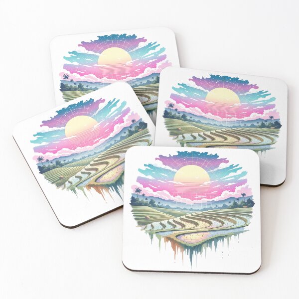 Item preview, Pastel Paddy Fields with Vaporwave Sky – Aesthetic Landscape designed and sold by SLDavincy.