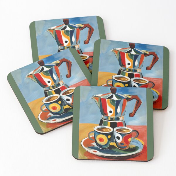Item preview, Cubist Coffee Art II – Colourful Abstract Moka Pot & Espresso Cups Painting designed and sold by Gino By Design.