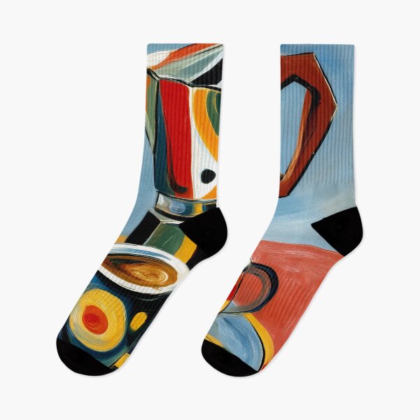 Item preview, Cubist Coffee Art II – Colourful Abstract Moka Pot & Espresso Cups Painting designed and sold by Gino By Design.