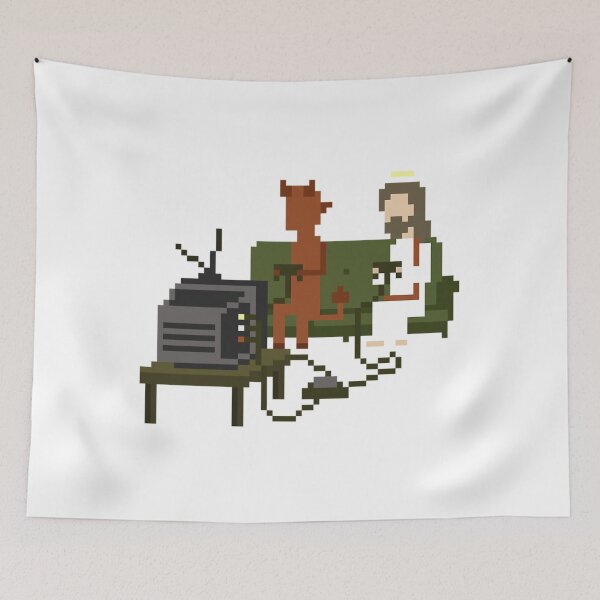 Item preview, Jesus And Devil Playing Video Games Pixel Art designed and sold by TonyJo1.