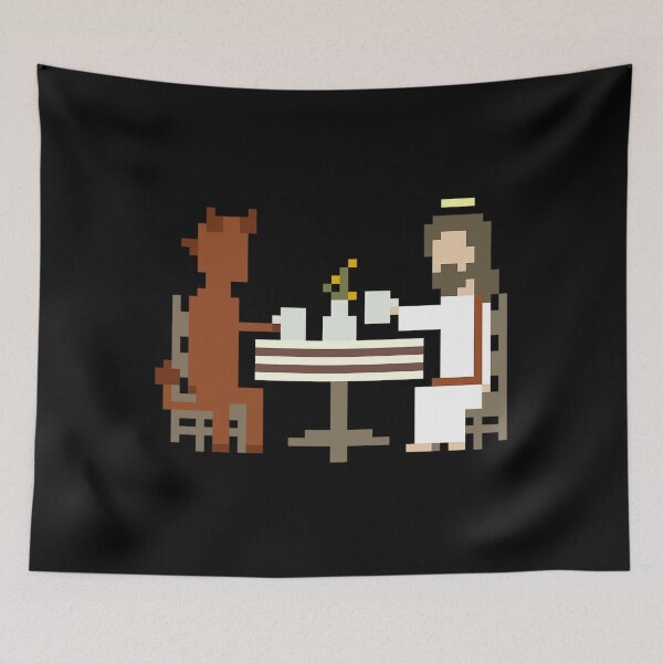 Item preview, Jesus And Devil Having Coffee Pixel Art designed and sold by TonyJo1.