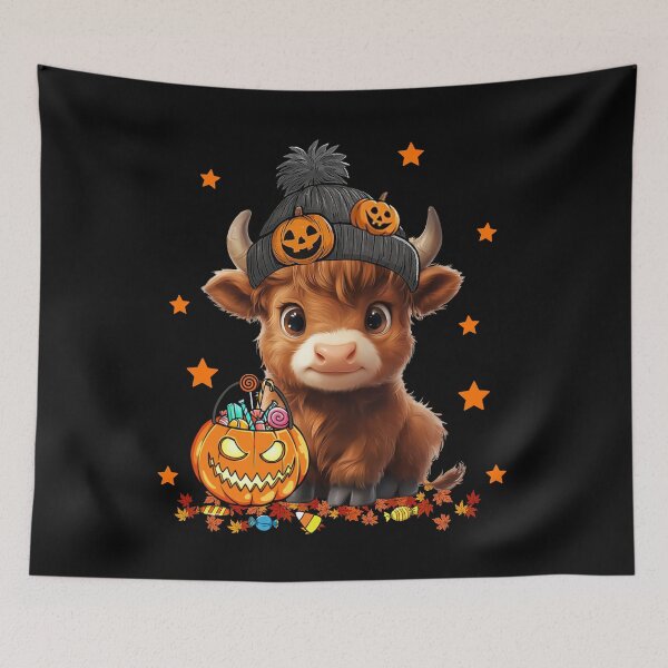 Item preview, Fall Autumn Highland Cow and Pumpkin Retro Halloween designed and sold by laszlosaobere.