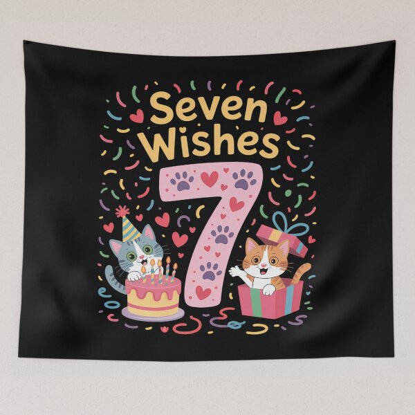 Item preview, 7th Birthday Girl cute Cat 7 years old bday party designed and sold by Sunset4Bones.