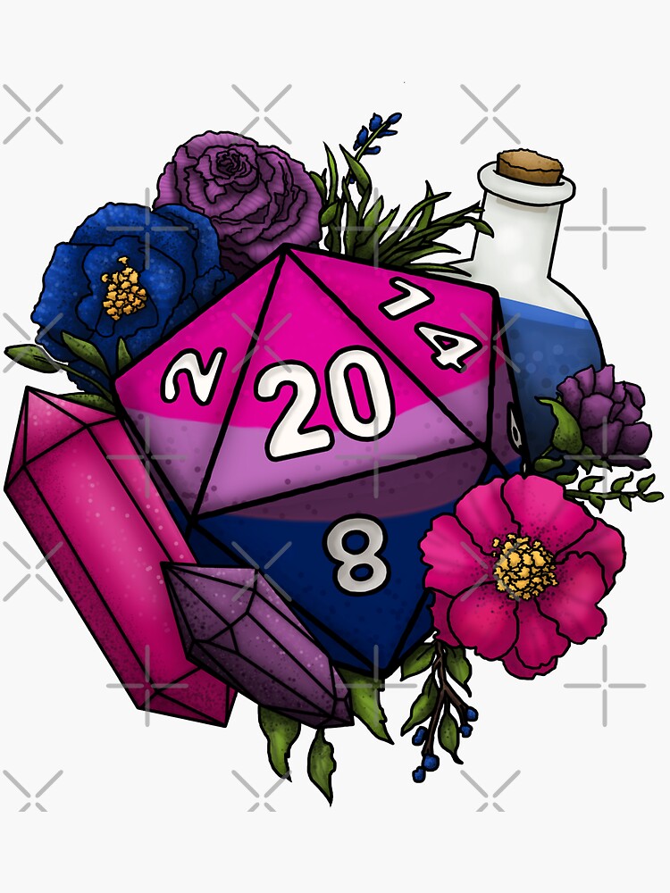 Thumbnail 3 of 3, Sticker, Pride Bisexual D20 Tabletop RPG Gaming Dice designed and sold by SweetDelilahs.