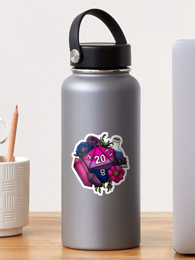 Thumbnail 1 of 3, Sticker, Pride Bisexual D20 Tabletop RPG Gaming Dice designed and sold by SweetDelilahs.