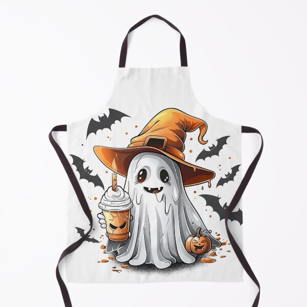 Item preview, Cute Halloween Ghost with Witch Hat and Pumpkin Latte designed and sold by thirteen-studio.