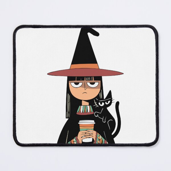 Item preview, Grumpy witch with coffee & black cat – Halloween illustration designed and sold by idgafstudio.ch.