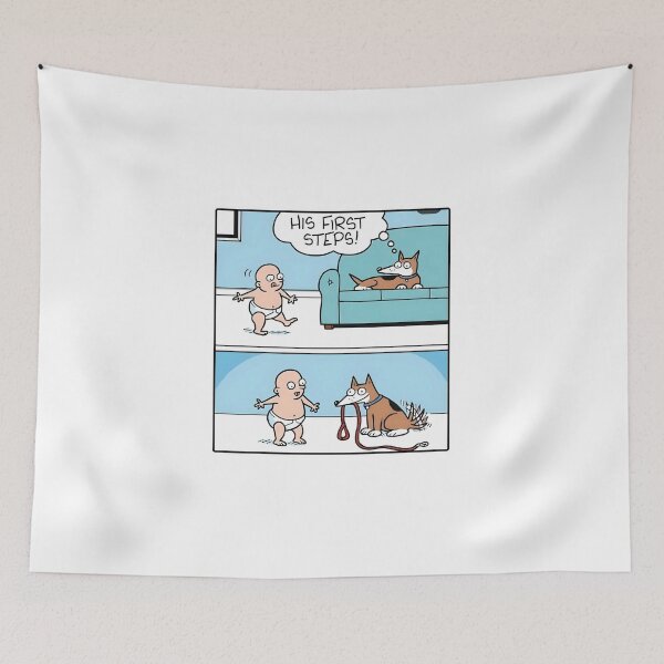 Item preview, Funny Baby First Steps | Dog Walks Baby Comic designed and sold by Colorful-Garden.