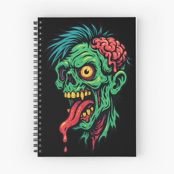 Item preview, Zombie Head with Brain – Creepy Neon Horror Skull Retro 80s Style designed and sold by HOX29.