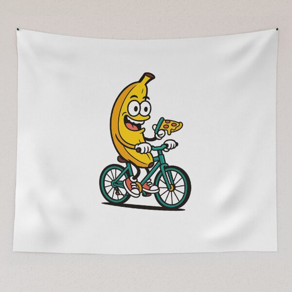 Artikelvorschau, Banane auf einem Fahrrad mit Pizza – Lustiges Cartoon-Meme entworfen und verkauft von GeraldinezHart.