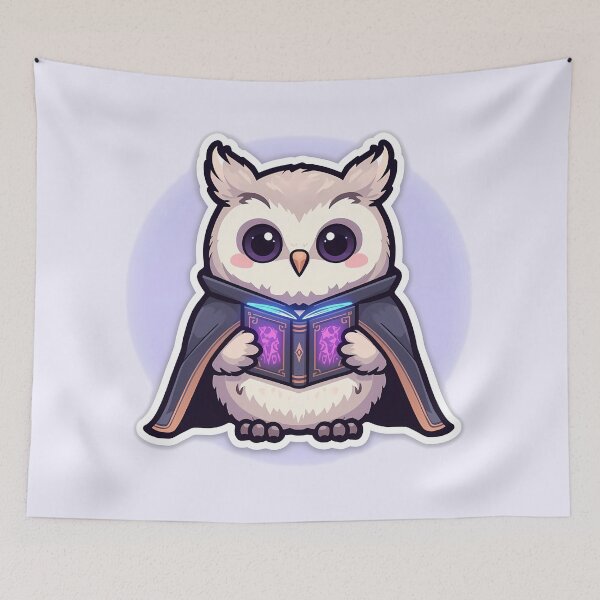Item preview, Chubby Kawaii Owl Wizard | Cute Pastel Magic Spell Book Art designed and sold by PawxelArt.
