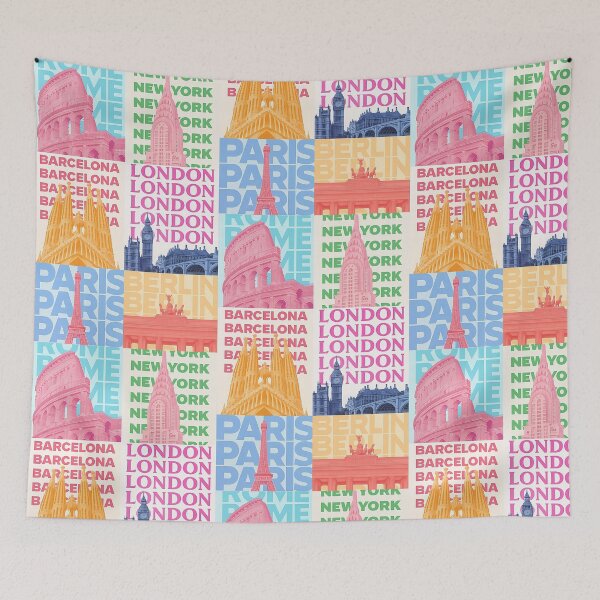 Item preview, World Cities Landmark Typography Collage designed and sold by SnapLabDesigns.