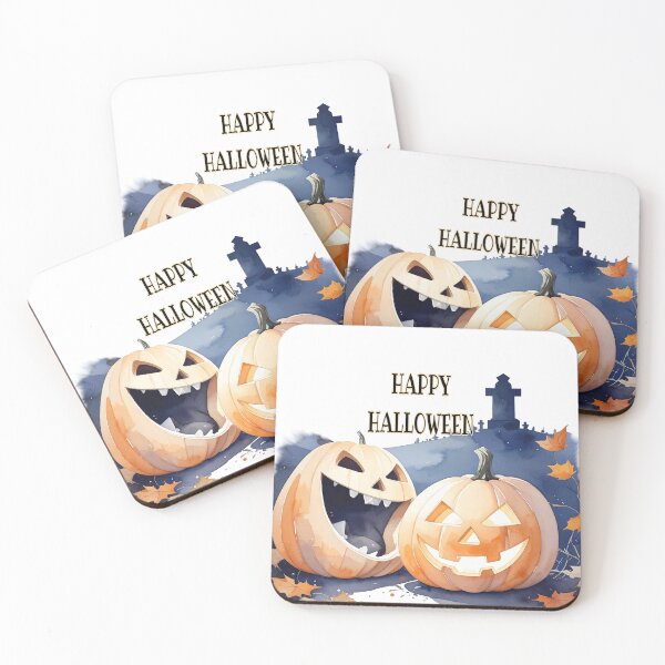 Item preview, Happy Halloween, Evil laughing Halloween pumpkins in the cemetery, watercolors designed and sold by LiskoDesign.