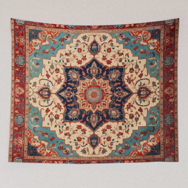 Item preview, Antique Persian Red Ivory Cyan Rug Pattern designed and sold by GrinGalore.