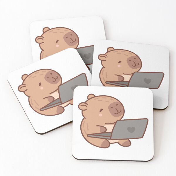 Item preview, Cute Capybara Working on Computer Sticker designed and sold by Céleste Bloom.