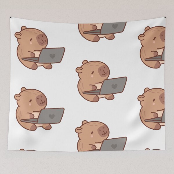 Item preview, Cute Capybara Working on Computer Sticker designed and sold by Céleste Bloom.