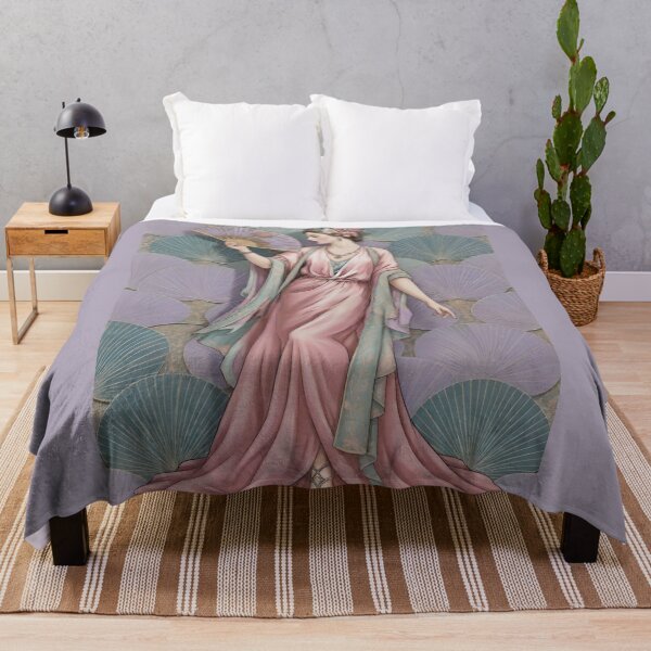 Item preview, Elegant Woman with Fan in Vintage Gown | Art Deco Art Nouveau Inspired Illustration | Feminine Floral Fantasy Artwork designed and sold by Simplystik.