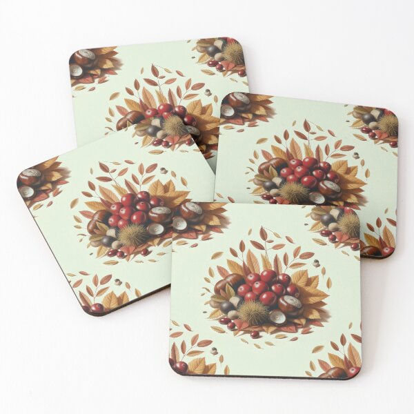 Item preview, Chestnuts and Red Berries on Golden Autumn Leaves designed and sold by SplashTastic.