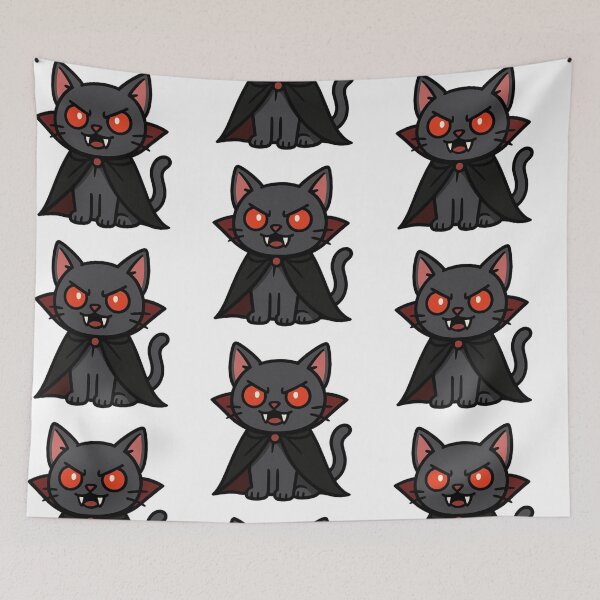 Item preview, Vampire Cat with Cape and Fangs – Spooky Halloween Creature designed and sold by Confuzz1ed.