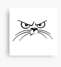 black and white grumpy cat with whiskers Canvas Print