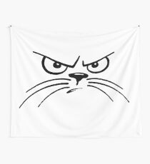 black and white grumpy cat with whiskers Wall Tapestry