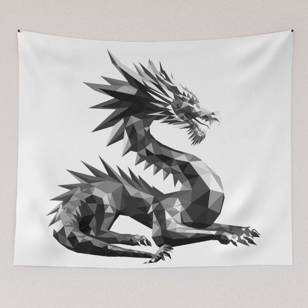 Artikelvorschau, Schwarz-weißer geometrischer Drache – Minimalistisches Symbol für Stärke und Gleichgewicht entworfen und verkauft von InFrameVision.