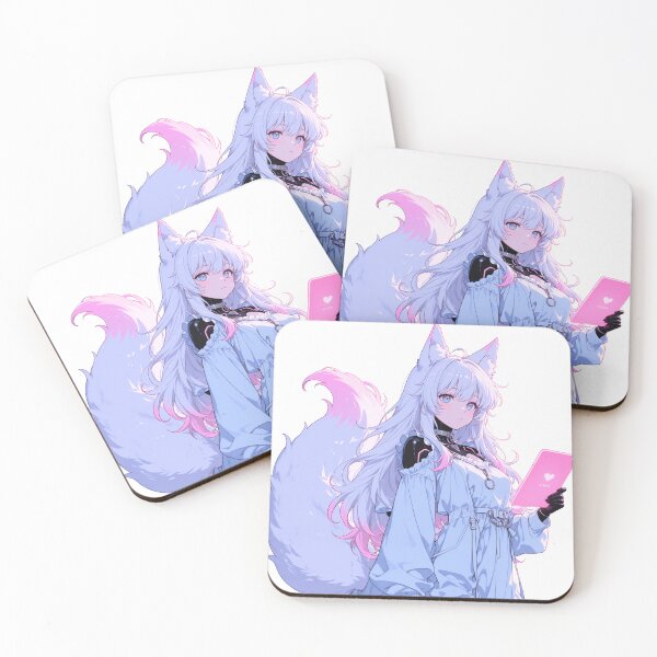 Item preview, Cyber Fox Girl with Pink Tablet designed and sold by LunattaStore.