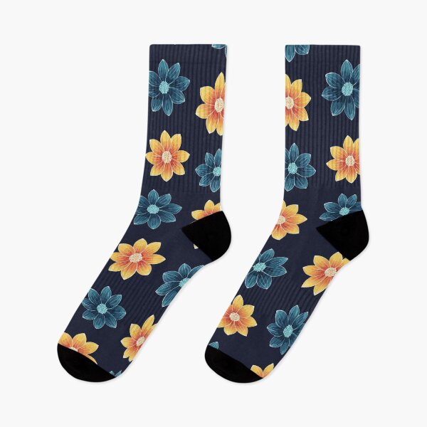 Item preview, Yellow and Blue Flower Pattern on Dark Background designed and sold by WojcikDesigners.