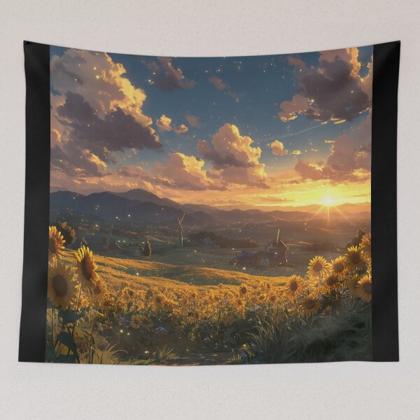 Item preview, Sunflower field at sunset – Golden Hour landscape designed and sold by Meiersbeste.