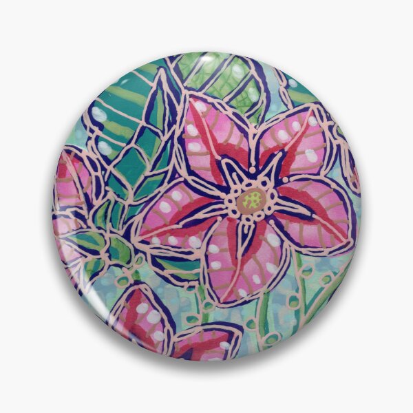 Item preview, Pink Tropical Flowers on Teal Blue Background - Hand Painted Botanical Art Print designed and sold by minzi makes.
