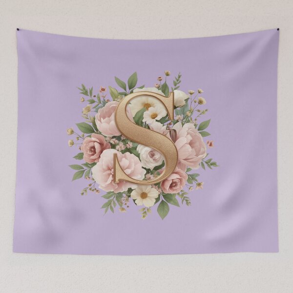 Item preview, Floral Monogram Letter S Wall Art – Elegant Gold Initial S with Roses & Peonies | Personalized Wedding Gift, Nursery Decor, Feminine Botanical Initial S Print designed and sold by AmenAlways.